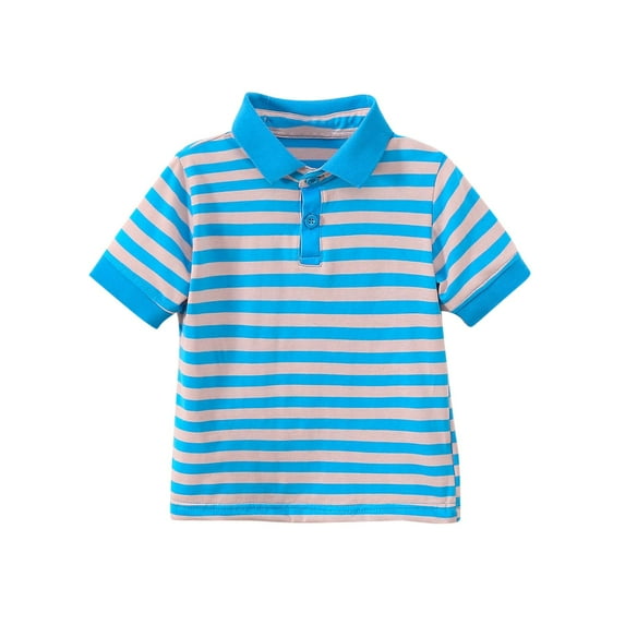 LLYWEY Boys Striped Button up T Shirt , Kids Casual Summer Short Sleeve Button up Tee Tops , Toddler Boys’ Collared Casual Blouse T-Shirts, Style BY-15, Blue, 3T