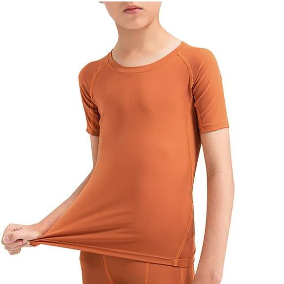 LLYWEY Boys Workout T-Shirts, Big Boys Athletic Shirts, Kids Crew Neck Short Sleeve Tees Tops Activewear Tshirts, Style BY-14, Orange, 140