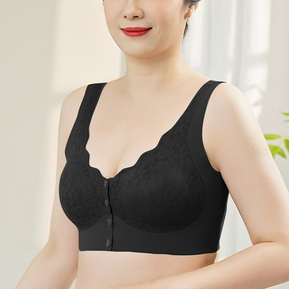 LLYWEY Bras for Women No Underwire Bras Women No Underwire Ladies Wire-Free Bra Style-1308 Women's Plus Scoop Bra Feature Adult Female Everyday Sports Bras Black 40B