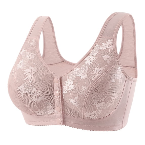 LLYWEY Bras for Older Women Front Closure Full Coverage Wireless Bras Snap Front Padded Bralette
