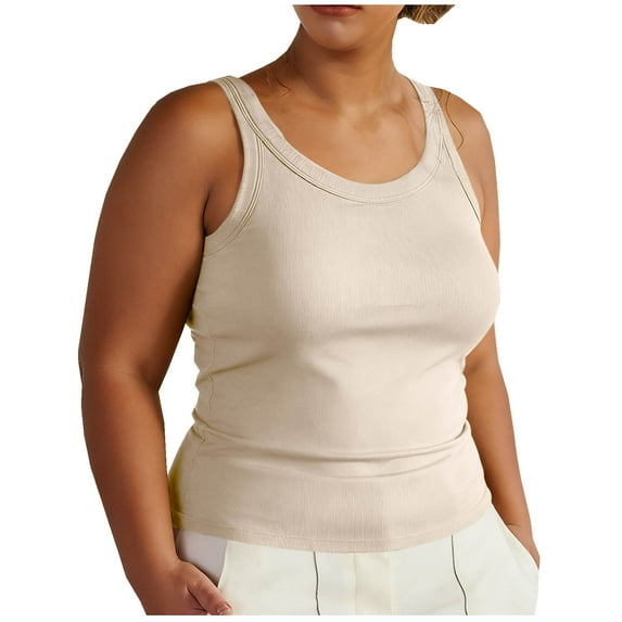 LLYWEY Built-in Bra Tank Top for Women - Casual Ribbed Knit Sleeveless Tee Shirts Solid Color Everyday Summer Tanks