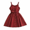 thumbnail image 1 of LLYWEY Casual Sundresses for Girls Ruffle Spaghetti Strap Button up A-line Dress with Belt Polka Dots Backless Formal Wedding Guest Cocktail Party Dresses, Style BY-43, Red, 5T, 1 of 7
