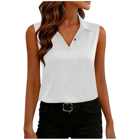 LLYWEY Collared Tank Tops for Women Sleeveless Business Casual Blouse Button-up Basic Shirts