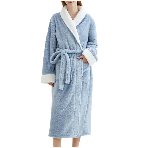 LLYWEY Fleece Bathrobe for Men and Women - Thick Shawl Collar Spa Robe Mid Length Long Sleeve Travel Bathrobes with Belted