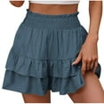 thumbnail image 1 of LLYWEY Flowy Shorts for Women Summer Boho Shorts Solid Color Elastic High Waisted Casual Ruffle Beach Short Casual Pants with Pockets, Style ST-15, Navy, XXL, 1 of 7