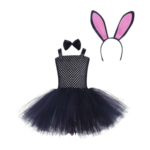 LLYWEY Girl Easter Dress, 3 Piece Outfits Sets with Tie, Hairband, Tie Back Straps Sleeveless Mesh Princess Dress for Birthday Party, Style BY-51, Black, 3T