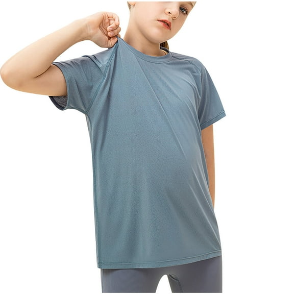 LLYWEY Girls Athletic Shirts Short Sleeve Quick Dry Tops for Kids Crew Neck Sports T-Shirts Yoga Tees Workout Shirts Activewear , Blue, 4T