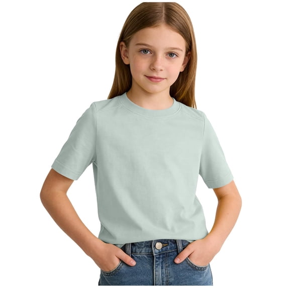 LLYWEY Girls Classic T-Shirt - Lightweight Crew Neck Short Sleeve Summer Tops for School Solid Color Loose Casual Tee Shirts Blue 9 Years