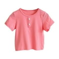 thumbnail image 1 of LLYWEY Girls Cotton Summer Tops, Baby Girl Short Sleeve T-Shirts, Trendy Ornamental Button Crew Neck Solid Color Tee Shirts for Toddler Kids , Style-T-10, Pinks, 3T, 1 of 7