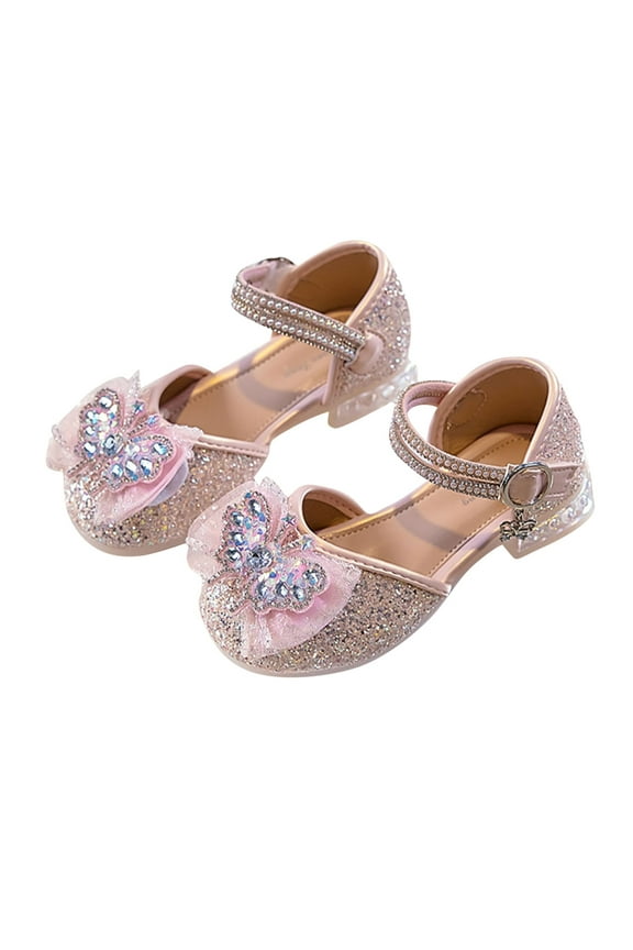 Girls Dress Pumps - Toddler Girls’ Glitter Sequin Princess Dance Shoes Wedding Party Closed Toe Low Heels Rhinestone Sandals, Style S-8, Pinks, 36