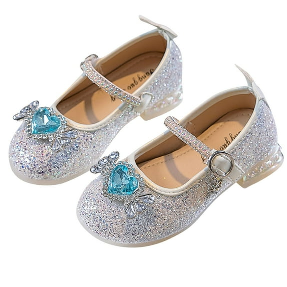 LLYWEY Girls’ Dress Shoes - Glitter Princess Shoes for Toddler/Little/Big Kids Closed Toe Low Heel Wedding Party Princess Dance Shoes, Style S-10, White, 31