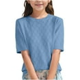 thumbnail image 1 of LLYWEY Girls Dressy Tops, Child Crew Neck Short Sleeve Tees Shirts, Solid Color Ribbed Cuff Sleeves Casual Loose Blouse T-Shirts BT-16 Blue 13T, 1 of 4