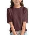 thumbnail image 1 of LLYWEY Girls Dressy Tops, Child Crew Neck Short Sleeve Tees Shirts, Solid Color Ribbed Cuff Sleeves Casual Loose Blouse T-Shirts BT-16 Coffee 7T, 1 of 4