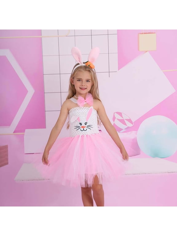 Girls Easter Dresses, Toddler Girl Cute Strapless Sleeveless Dresses with Hairband, Bowk Not Collar and Nail 4 Piece Sets, , Pinks, 3T