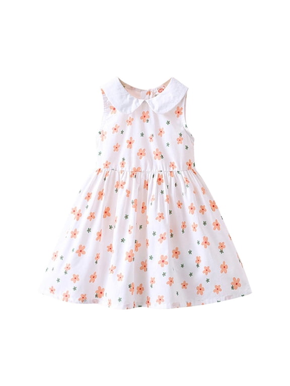 Girls Floral Collared Dresses, Toddler Girl Floral Sleeveless Dresses, Back Zipper Cotton Spring Summer Easter Casual Sundress Size 2-8 Years, Style BY-32, Pinks, 5T