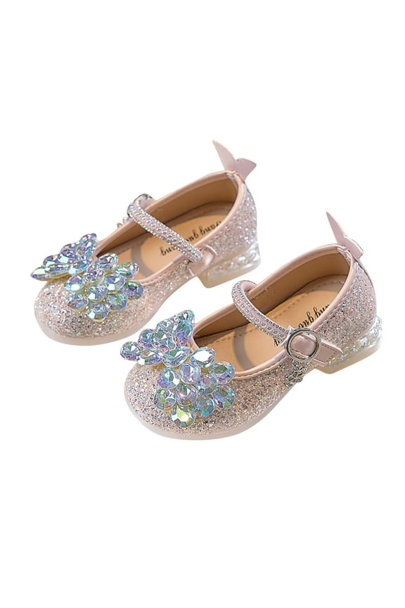 Girls Glitter Dress Shoes Toddler Girls’ Dress Pumps, Kids Low Heel Party Wedding Princess Shoes with Rhinestone , Style S-12, Pinks, 28