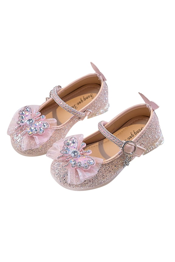 Girls Glitter Sequin Shoes, Toddler Girls Rhinestone Dress Shoes, Soft Rubber Formal Princess Wedding Party Low Heels Buckle Ankle Strap Pumps , Style S-4, Pinks, 28