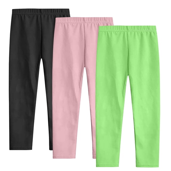 LLYWEY Girls Leggings 3 Pack, Toddler Kids Soft Comfortable Stretchy Tights Pants Multipacks Straight Leg Ankle Length Pants Trousers Green-b 5T