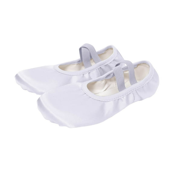 LLYWEY Girls Practice Dance Shoes - Toddler Girls Ballet Slippers - Big Kids Soft Lightweight Split Sole Yoga Flats Shoes with Elastic Ankle Strap, Style S-24, White, 4T