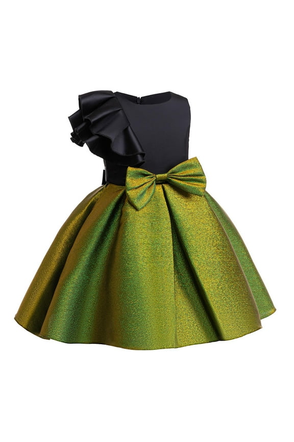 Girls Prom Gown, Toddler Girls Satin Formal Dress, Kids Elegant Ruffle Sleeve Sleeveless Ball Gown Special Occasion Back Zipper Wedding Birthday Party Princess Dresses , Style BY-35, Green, 5T