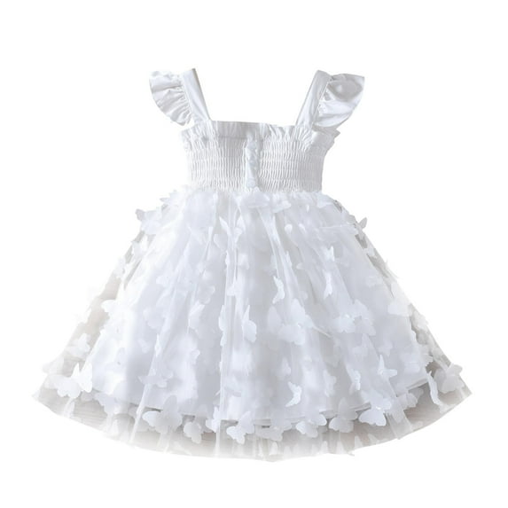 LLYWEY Girls Ruffle White Dresses, Toddler Girl Summer Dresses, Cute Mesh A-Line Casual Sundress Ruffle Sleeve Smocked Princess Flowy Dress Age 2-14 Years, Style BY-25, White, 5T