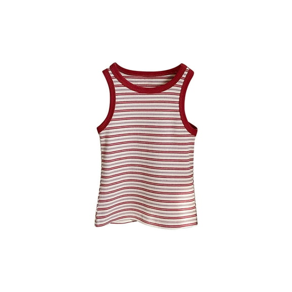 LLYWEY Girls Striped Tank Tops, Toddler Cotton Sleeveless Shirts, Kids Cute Striped Print Soft Cotton Undershirts 12 Months-8 Years, Style-T-11, Red, 6T