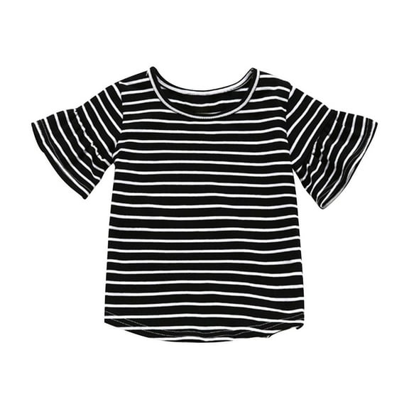 LLYWEY Girls Striped Tunic Tops, Toddler Baby Flare Short Sleeve T-Shirts, Kids Cute Striped Print Summer Tops Loose Casual Blouses Tees Shirts, Style-T-22, Black, 3T
