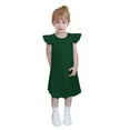 thumbnail image 1 of LLYWEY Girls Summer Dresses with Ruffle Sleeve Crew Neck T-Shirt Dresses Solid Colors A-Line Knee Length Casual Sundress Size 3-12 Years, Style BY-54, Green, 9T, 1 of 8