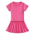 thumbnail image 1 of LLYWEY Girls Summer Skater Dresses, Toddler Casual Crew Neck Short Sleeve T-Shirt Dress For Kids 2-10 Years Old Solid Color Sundress, Style BY-59, Pinky, 7T, 1 of 2