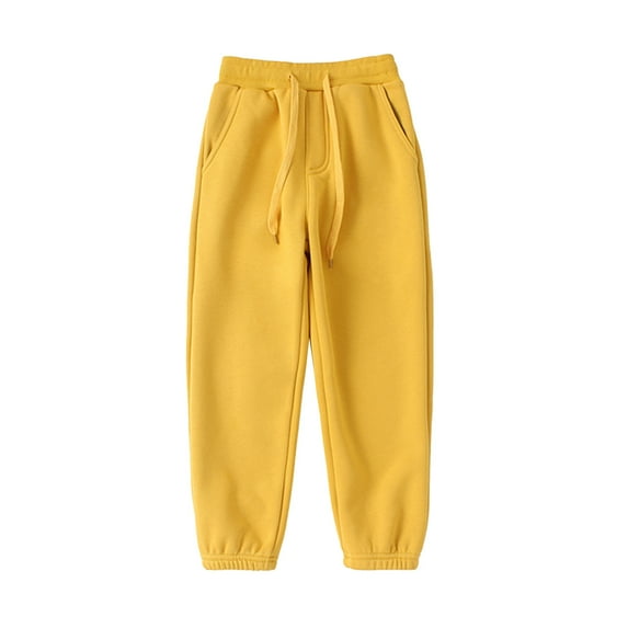 LLYWEY Girls Sweatpants - Kids Elastic Waist Jogger Pants with Pockets and Drawstring Boys Active Fleece Jogger Sweatpants Sport Track Pants Yellow 8T