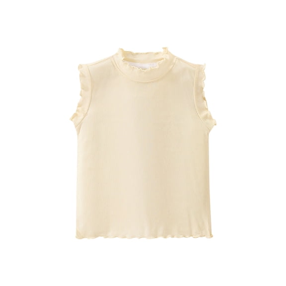 LLYWEY Girls Tank Tops, Toddler Baby Girl Ruffle Sleeveless Tanks, Kids Solid Color Summer Tops Pullover Athletic Shirts Sports Activewear , Style-T-23, Beige, 4T