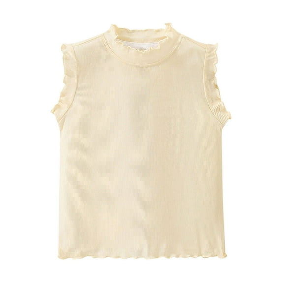 LLYWEY Girls Tank Tops, Toddler Baby Girl Ruffle Sleeveless Tanks, Kids Solid Color Summer Tops Pullover Athletic Shirts Sports Activewear , Style-T-23, Beige, 8T