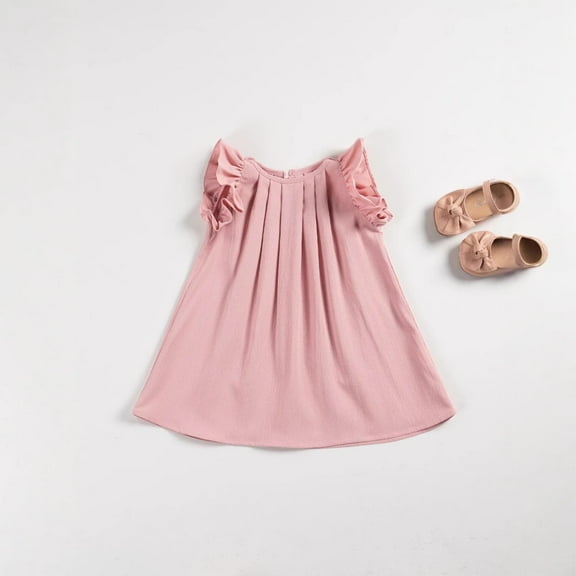 LLYWEY Girls Tunic Dresses, Toddler Baby Girl Ruffle Sleeveless Summer Dresses, Kids Solid Pleated Round Neck Loose Casual Sundress, , Pinks, 2T