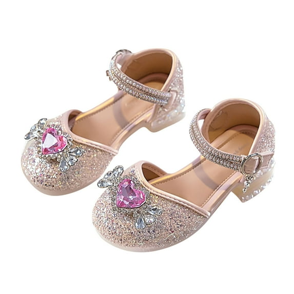 LLYWEY Girls sparkly Shoes, Toddler Princess Dress Shoes, Big Girls Closed Toe Low Heels Birthday Party Rhinestone Glitter Ankle Strap Shoes, Style S-13, Pinks, 32