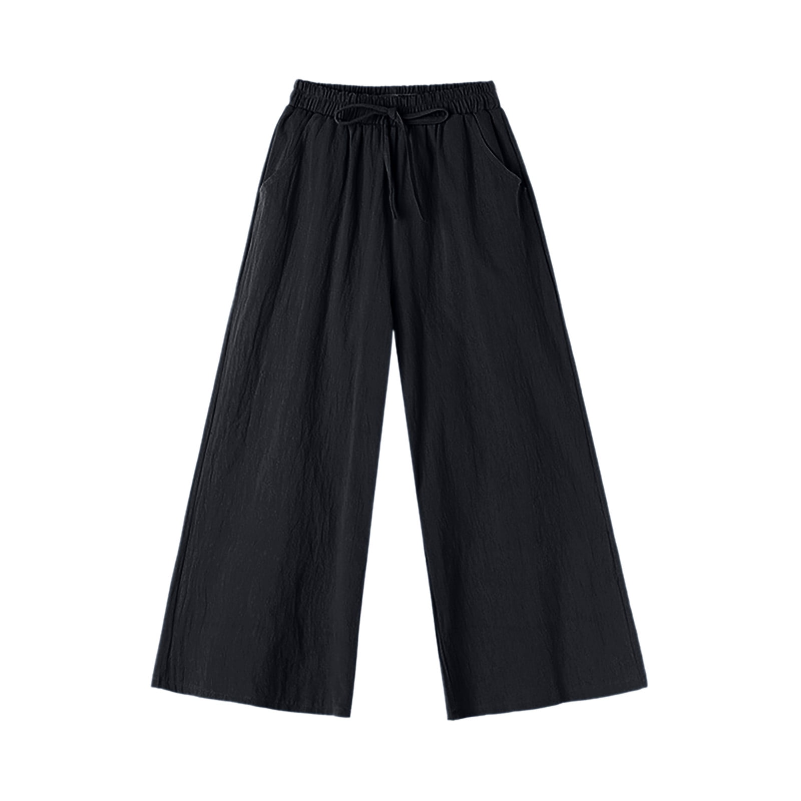 Women's Ankle Length Linen Wide Leg Pants | Black
