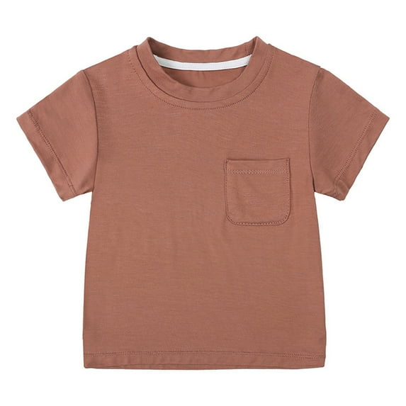LLYWEY Infant Pocket T-Shirt, Baby Girls Boys Cotton Summer Tops, Toddler Kids Solid Color Casual Loose Crew Neck Blouses Tees Shirts, Wine, 3 Months