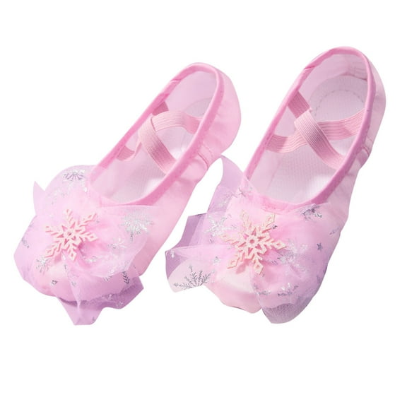 LLYWEY Kids Ballet Slippers, Soft Split Sole Practice Dance Shoes for Toddler, Girls Yoga Flat Shoes with Sequin Mesh Bow, Style S-20, Pinks, 9.5T