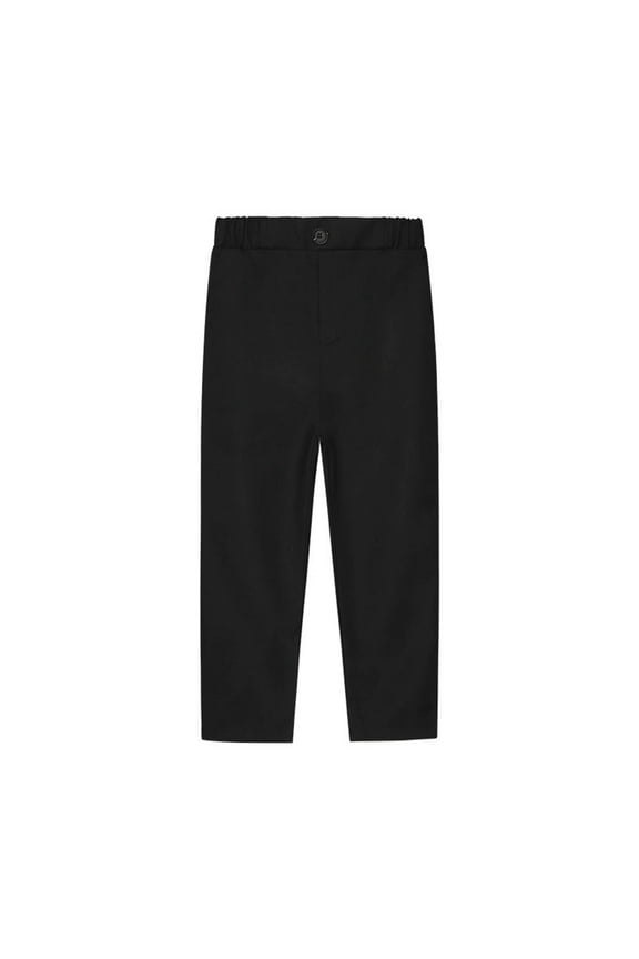 Kids Khakis Pants Boys Uniform Stretch Pull On Straight Chino Pants Casual Loose Button Pull On Elastic Waist School Uniform Suit Pants Trousers Black 5-6T