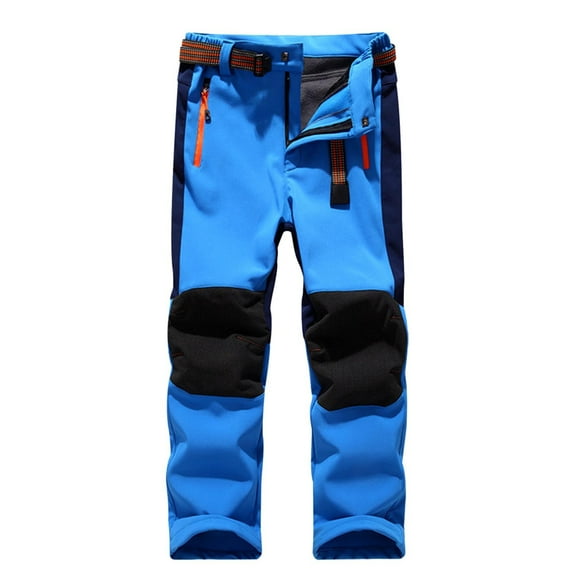 LLYWEY Kids Snow Skiing Pants, Unisex Boys Girls Winter Thick Warm Fleece Lined Snowboard Pants Zipper Closure Outdoor Waterproof Windproof Hiking Trousers Blue 5-6T
