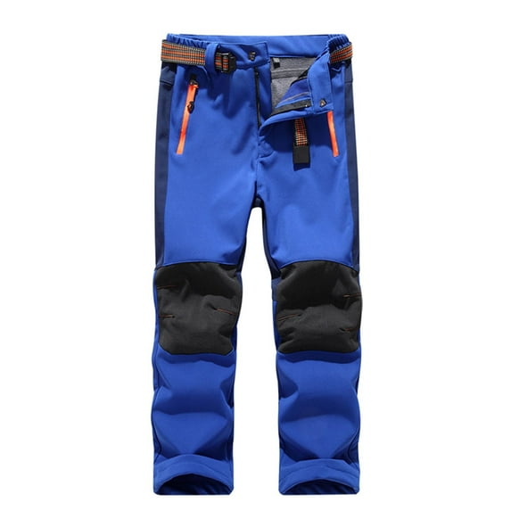 LLYWEY Kids Snow Skiing Pants, Unisex Boys Girls Winter Thick Warm Fleece Lined Snowboard Pants Zipper Closure Outdoor Waterproof Windproof Hiking Trousers Dark Blue 13-14T
