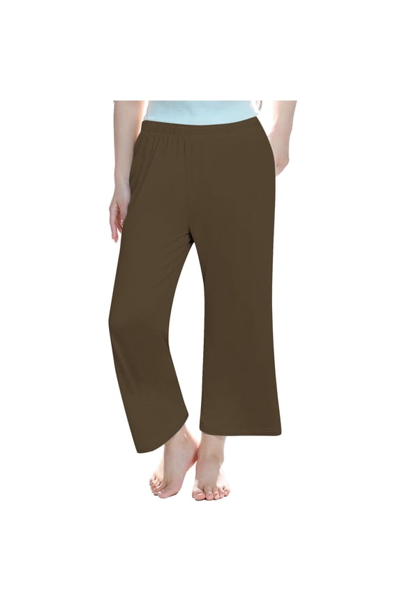 Kids Yoga Pants, Toddler Girls High Waisted Wide Leg Pants, Girls Soft Stretchy Pull on Elastic Waist Long Trousers, Style-PT-9, Brown, 11T