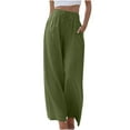 thumbnail image 1 of LLYWEY Linen Pants Women Drawstring High Waisted Wide Leg Beach Pants Solid Color Summer Casual Loose Trousers with Pockets Style-T-8, Green XXL, 1 of 6