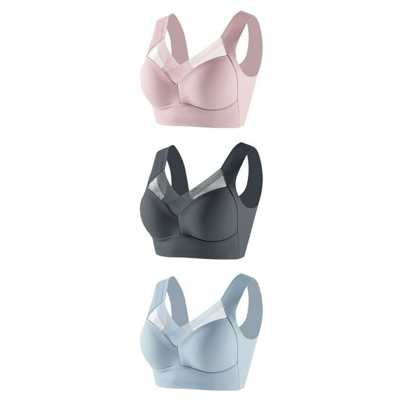 LLYWEY Plus Size Comfort Bra V Neck Bras Women Ladies One Shoulder Bra Style-186 Women Seamless Bra Feature Adult Female Cotton Sports Bras Blue 38B