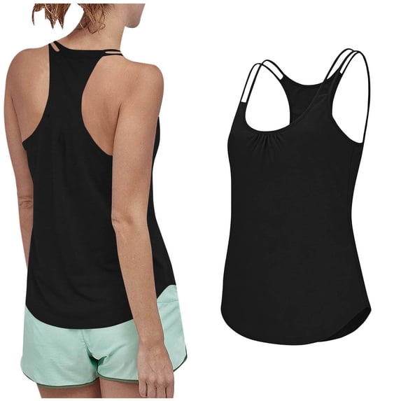 LLYWEY Racerback Tank Top Women Ruched Front Sleeveless Tee Shirt Spaghetti Strap Cami Top for Workout Yoga