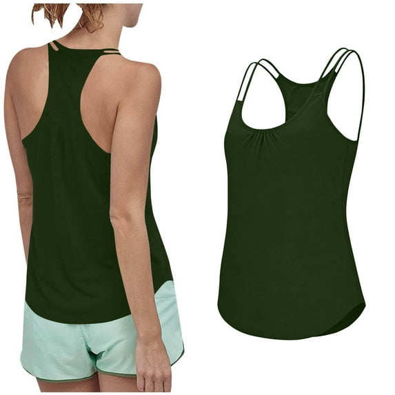 LLYWEY Racerback Tank Top Women Ruched Front Sleeveless Tee Shirt Spaghetti Strap Cami Top for Workout Yoga