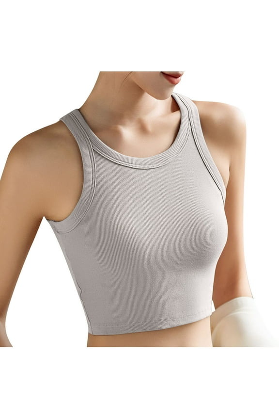 Ribbed Crop Tops with Built in Bra Sleeveless Cropped Tank Top (Women's Plus)