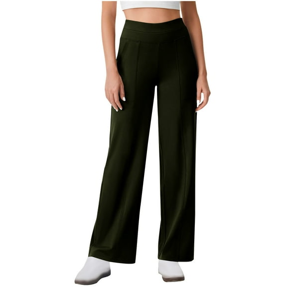 LLYWEY Seamless Yoga Pants for Women Straight Leg Trousers with Pockets High Waist Stretch Long Dress Pants Casual Sweatpants LL-13 Green-a XL