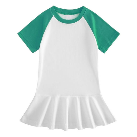 LLYWEY Skater Dresses for Teen Girls Tennis Dresses Summer Crew Neck Short Sleeve Raglan Baseball T-Shirt Dresses Party Casual Sundress, Style BY-60, Green, 2T