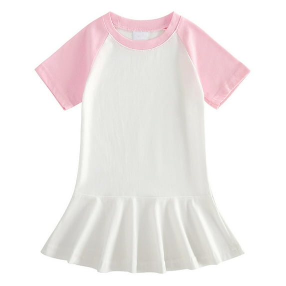 LLYWEY Skater Dresses for Teen Girls Tennis Dresses Summer Crew Neck Short Sleeve Raglan Baseball T-Shirt Dresses Party Casual Sundress, Style BY-60, Pinks, 9T