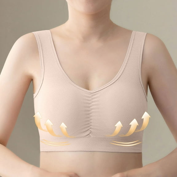 LLYWEY Sleep Bras Plus Size Bras Ladies Full Coverage Bra Style-1310 Women Seamless Bra Feature Adult Female Lace Sports Bras Beige 42B